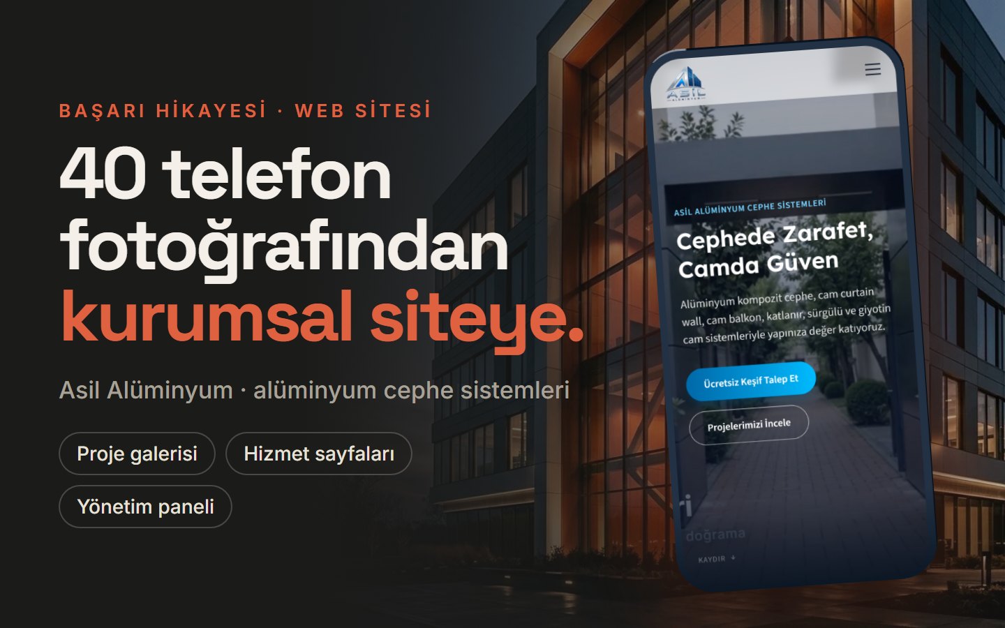 Asil Alüminyum için teslim ettiğimiz kurumsal web sitesi, mobil görünüm